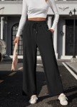 Anyproud Womens High Elastic Waist Casual Wide Leg Palazzo Pants Trousers with Pocket(Black, Small)