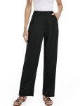 PAQUAA Womens Trousers Wide Leg High Waisted Pants Casual Button Down Straight Palazzo Pants(Black,Medium)
