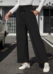 Anyproud Womens High Elastic Waist Casual Wide Leg Palazzo Pants Trousers with Pocket(Black, Small)
