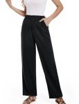 PAQUAA Womens Trousers Wide Leg High Waisted Pants Casual Button Down Straight Palazzo Pants(Black,Medium)