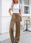 Dokotoo Sweatpants Wide Leg Dress Pants for Women Slacks Womens Trousers Women's Casual Work Pants 2024 Fall Outfits Teacher Fashion Clothes High Waisted Drawstring Yoga Pants Trendy Pants Brown M