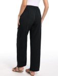 PAQUAA Womens Trousers Wide Leg High Waisted Pants Casual Button Down Straight Palazzo Pants(Black,Medium)