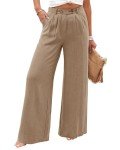 BETTE BOUTIK Teen Girl's Casual Wide Leg High Waisted Women Button Down Straight Long Trousers Pants(Camel,X-Large)