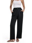 PAQUAA Womens Trousers Wide Leg High Waisted Pants Casual Button Down Straight Palazzo Pants(Black,Medium)