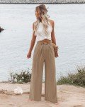 BETTE BOUTIK Teen Girl's Casual Wide Leg High Waisted Women Button Down Straight Long Trousers Pants(Camel,X-Large)
