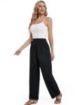 PAQUAA Womens Trousers Wide Leg High Waisted Pants Casual Button Down Straight Palazzo Pants(Black,Medium)