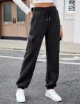 Xukk Womens Fleece Cargo Sweatpants Y2k Sherpa Lined Joggers Winter Casual Baggy Jogging Pant Thick Warm Jogger Active Pants(Black,M)