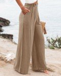 BETTE BOUTIK Teen Girl's Casual Wide Leg High Waisted Women Button Down Straight Long Trousers Pants(Camel,X-Large)