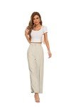 FUNYYZO Women's Wide Leg Pants High Elastic Waisted in The Back Business Work Trousers Long Straight Suit Pants for Summer