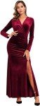 Burgundy 90s Retro Velvet Bodycon Evening Gown