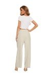 FUNYYZO Women's Wide Leg Pants High Elastic Waisted in The Back Business Work Trousers Long Straight Suit Pants for Summer