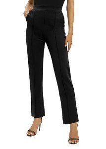 EXCHIC Women's Yoga Dress Pants Stretchy Casual Slacks Straight Leg Work Pants with Pockets, Black, Large