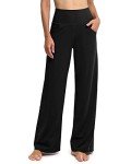 G4Free Womens Wide Leg Pants Yoga Pants with Pockets High Waisted Stretch Workout Loose Straight Leg Sweatpants(Black,L)