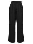 Bellcoco Wide Leg Pants for Women Lounge High Waisted Lightweight Loose Fit Elastic Adjustable Tie Knot Linen Belted Business Casual Work Flowy Laides Comfy Trousers with Pockets (Black Large)
