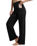 G4Free Womens Wide Leg Pants Yoga Pants with Pockets High Waisted Stretch Workout Loose Straight Leg Sweatpants(Black,L)