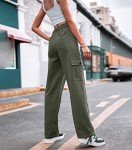 ZMPSIISA Women High Waisted Cargo Pants Wide Leg Casual Pants 6 Pockets Combat Military Trousers, Green, Small
