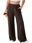 Aleumdr Wide Leg Sweatpants for Women High Waisted Long Pants with Pockets Baggy Yoga Jogger Sweat Pants 2024 Dark Brown Medium