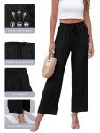 Bellcoco Wide Leg Pants for Women Lounge High Waisted Lightweight Loose Fit Elastic Adjustable Tie Knot Linen Belted Business Casual Work Flowy Laides Comfy Trousers with Pockets (Black Large)
