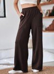 Aleumdr Wide Leg Sweatpants for Women High Waisted Long Pants with Pockets Baggy Yoga Jogger Sweat Pants 2024 Dark Brown Medium