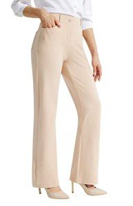 Libin Women's Bootcut Dress Pants 29" Business Casual Work Pants High Waisted Stretchy Slacks for Women Yoga Office Trousers with 4 Pockets, Khaki, 12