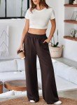 Aleumdr Wide Leg Sweatpants for Women High Waisted Long Pants with Pockets Baggy Yoga Jogger Sweat Pants 2024 Dark Brown Medium