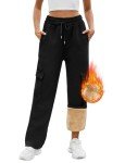 Voqeen Womens Cargo Pants Elastic Waisted Sweatpants Casual Fleece Warm Jogger Pant Lounge Trousers(Black,L)