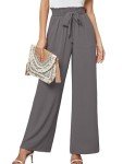 Heymoments Women's Wide Leg Dress Pants Dark Grey X-Large Lightweight with Pockets High Waisted Tie Knot Paperbag Palazzo Dressy Loose Comfy Business Casual Work Flowy Trousers