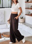 Aleumdr Wide Leg Sweatpants for Women High Waisted Long Pants with Pockets Baggy Yoga Jogger Sweat Pants 2024 Dark Brown Medium