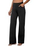 VOOVEEYA Wide Leg Pants for Women, Yoga Dress Pants with Pockets High Waist Casual Lounge Sweatpants Petite/Tall/Regular (Petite Black L New)