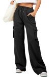 Aleumdr Womens Cargo Sweatpants 2024 Fall Trendy Tall Baggy High Waisted Sweats Pants Athletic Trousers with Pockets Black Medium