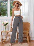 Heymoments Women's Wide Leg Dress Pants Dark Grey X-Large Lightweight with Pockets High Waisted Tie Knot Paperbag Palazzo Dressy Loose Comfy Business Casual Work Flowy Trousers
