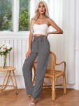 Heymoments Women's Wide Leg Dress Pants Dark Grey X-Large Lightweight with Pockets High Waisted Tie Knot Paperbag Palazzo Dressy Loose Comfy Business Casual Work Flowy Trousers