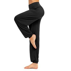 BeautyWill Harem Pants for Women, Cotton Loose High Waist Soft Athletic Elastic Waistband Yoga Pilates Pants (Black, XL)