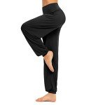 BeautyWill Harem Pants for Women, Cotton Loose High Waist Soft Athletic Elastic Waistband Yoga Pilates Pants (Black, XL)
