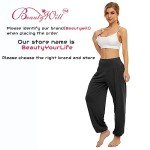 BeautyWill Harem Pants for Women, Cotton Loose High Waist Soft Athletic Elastic Waistband Yoga Pilates Pants (Black, XL)