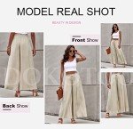 Dokotoo Palazzo Pants for Women Dressy Summer Flowy High Waist Drawstring Wide Leg Long Pants Casual Loose Breathable Lounge Yoga Trousers Ladies Beach Culottes Pants with Pockets Beige M