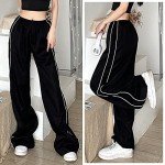 Allmloers Women Parachute Pants High Waist Wide Leg Baggy Cargo Pants Y2K Track Pants Jogger Lounge Trousers Streetwear Black
