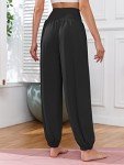 Famulily Women Pants Smocked High Waist Elasticed Ankle Loose Fit Solid Color Casual Summer Soft Lightweight Yoga Pilates Sweatpants Trousers with Pockets Black L