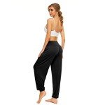 BeautyWill Harem Pants for Women, Cotton Loose High Waist Soft Athletic Elastic Waistband Yoga Pilates Pants (Black, XL)
