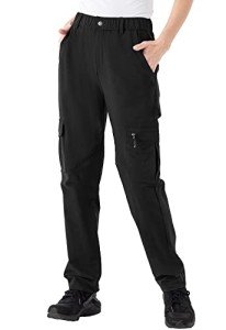 JHMORP Women's Hiking Cargo Pants Stretch Lightweight Water Resistant Quick Dry Travel Work Pants with Pockets (Black,CA M)