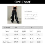 Allmloers Women Parachute Pants High Waist Wide Leg Baggy Cargo Pants Y2K Track Pants Jogger Lounge Trousers Streetwear Black