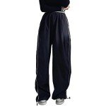 Allmloers Women Parachute Pants High Waist Wide Leg Baggy Cargo Pants Y2K Track Pants Jogger Lounge Trousers Streetwear Black