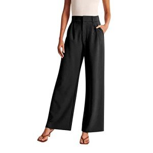 Women's Wide Leg Dress Pants High Waisted Casual Work Business Fall Loose Flowy Comfy Palazzo Trousers with Pockets, A- Black, Large