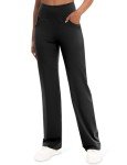 VOOVEEYA Yoga Pants Women with Pockets, Straight Wide Leg Pants High Waisted Work Dress Pants Petite/Regular/Tall (Black-XL)