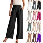 Women's Wide Leg Dress Pants High Waisted Casual Work Business Fall Loose Flowy Comfy Palazzo Trousers with Pockets, A- Black, Large