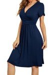 Navy Blue V-Neck Short Sleeve Summer Dress