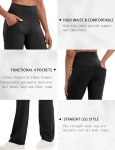 VOOVEEYA Yoga Pants Women with Pockets, Straight Wide Leg Pants High Waisted Work Dress Pants Petite/Regular/Tall (Black-XL)