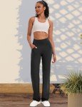 VOOVEEYA Yoga Pants Women with Pockets, Straight Wide Leg Pants High Waisted Work Dress Pants Petite/Regular/Tall (Black-XL)