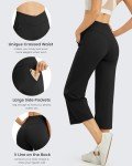 G4Free Wide Leg Yoga Dress Pants Workout Capris for Women Crossover High Waist Casual Work Pants with Pockets Flare Crop Trousers