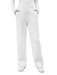 Voqeen Womens Fleece Sweatpants with Pockets Straight Leg Lounge Pants Athletic Jogger Casual Sports Pants(White,L)
